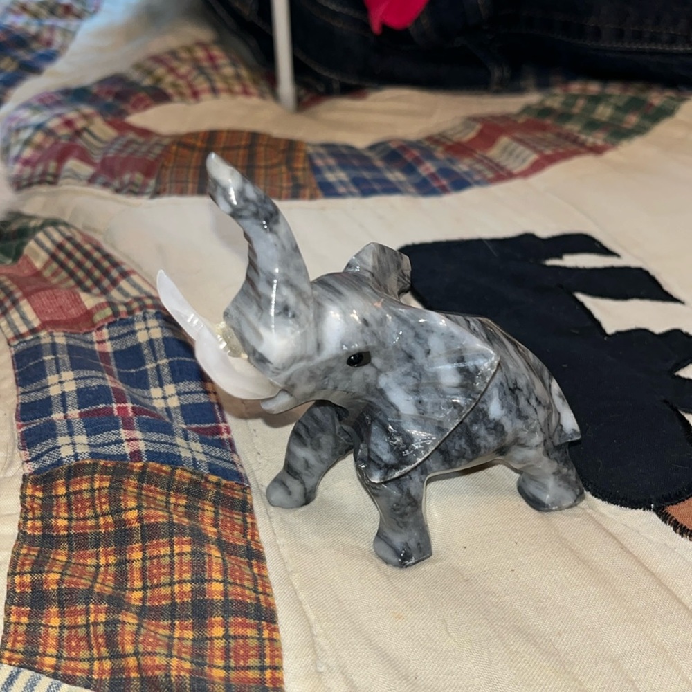 Marble elephant with ivory, tusks home decor